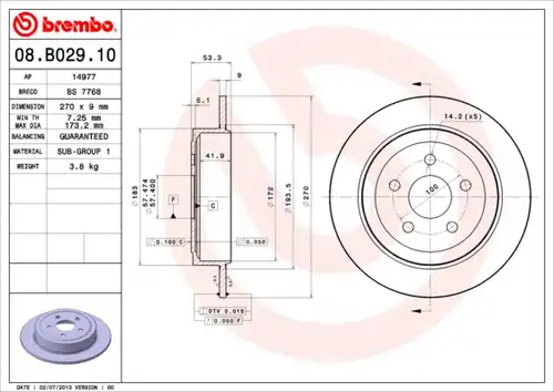 спирачен диск BREMBO 08.B029.10