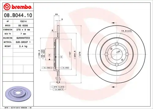 спирачен диск BREMBO 08.B044.10