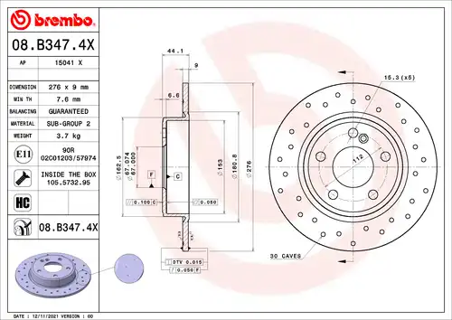 спирачен диск BREMBO 08.B347.4X