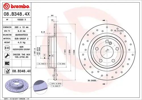 спирачен диск BREMBO 08.B348.4X