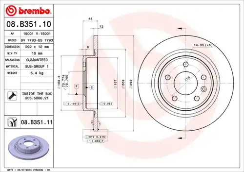 спирачен диск BREMBO 08.B351.11