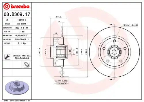 спирачен диск BREMBO 08.B369.17