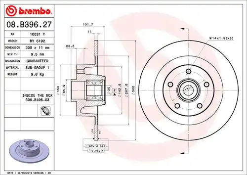 спирачен диск BREMBO 08.B396.27