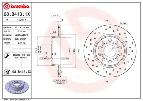 спирачен диск BREMBO 08.B413.1X