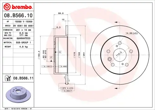 спирачен диск BREMBO 08.B566.11