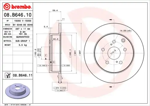 спирачен диск BREMBO 08.B646.11