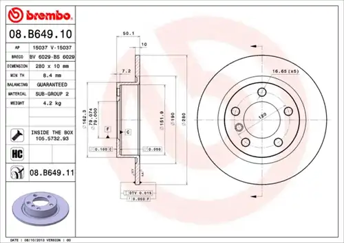 спирачен диск BREMBO 08.B649.11