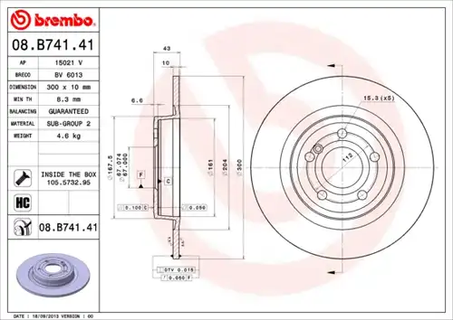 спирачен диск BREMBO 08.B741.41