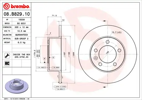 спирачен диск BREMBO 08.B829.10