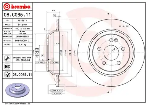 спирачен диск BREMBO 08.C065.11