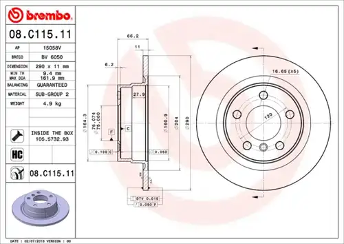 спирачен диск BREMBO 08.C115.11