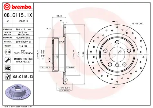 спирачен диск BREMBO 08.C115.1X