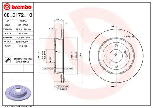 спирачен диск BREMBO 08.C172.10