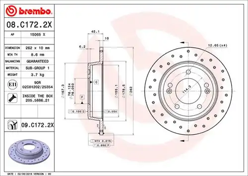 спирачен диск BREMBO 08.C172.2X