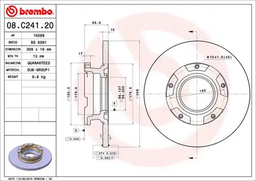 спирачен диск BREMBO 08.C241.20