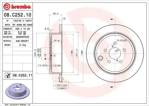 спирачен диск BREMBO 08.C252.11