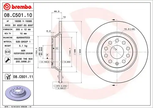 спирачен диск BREMBO 08.C501.11