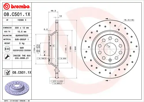 спирачен диск BREMBO 08.C501.1X