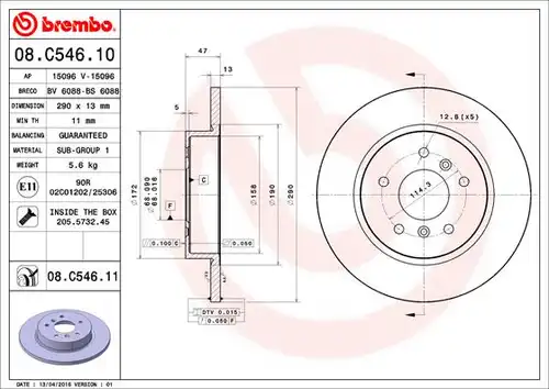 спирачен диск BREMBO 08.C546.11