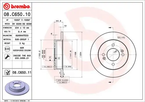 спирачен диск BREMBO 08.C650.11