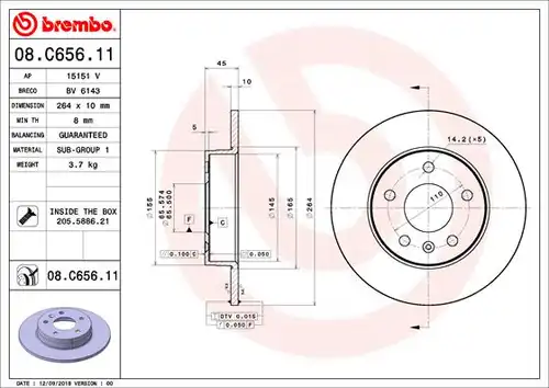 спирачен диск BREMBO 08.C656.11