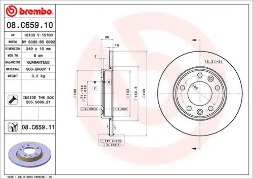 спирачен диск BREMBO 08.C659.11