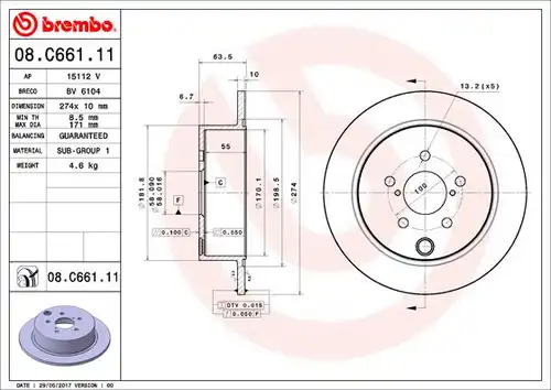 спирачен диск BREMBO 08.C661.11