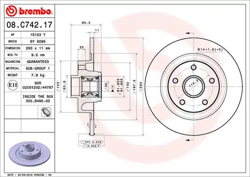 спирачен диск BREMBO 08.C742.17