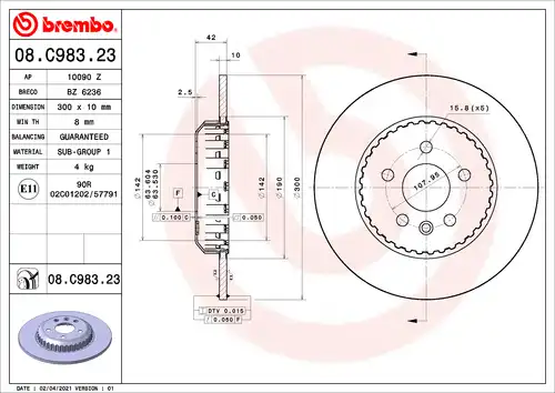 спирачен диск BREMBO 08.C983.23