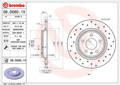 спирачен диск BREMBO 08.D060.1X