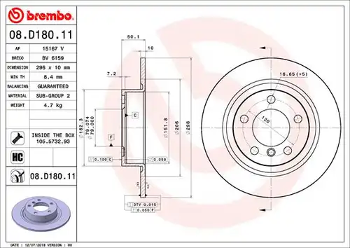 спирачен диск BREMBO 08.D180.11