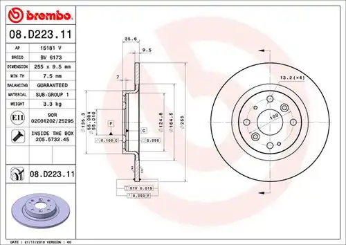 спирачен диск BREMBO 08.D223.11