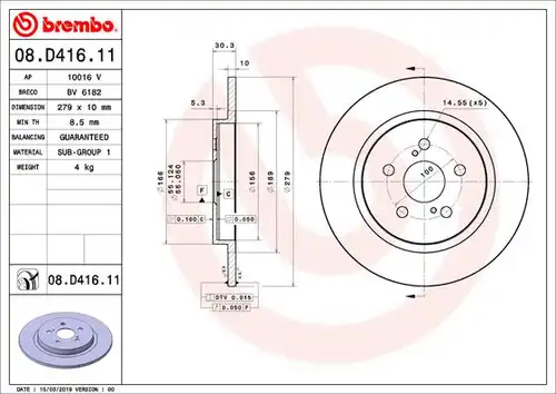 спирачен диск BREMBO 08.D416.11