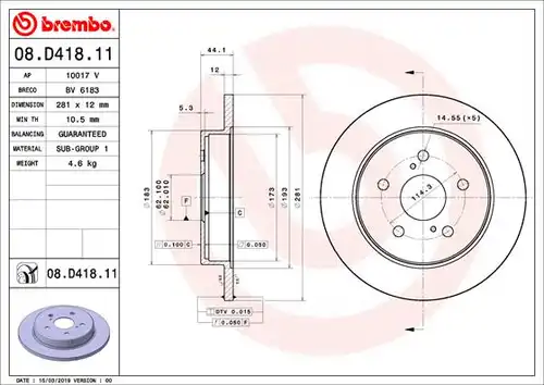 спирачен диск BREMBO 08.D418.11