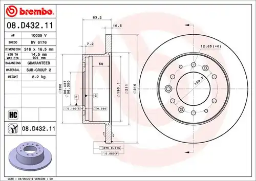 спирачен диск BREMBO 08.D432.11