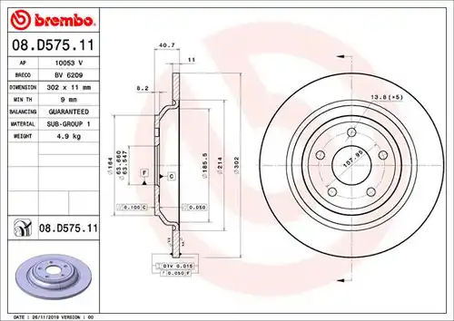 спирачен диск BREMBO 08.D575.11