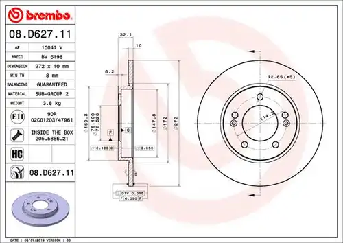 спирачен диск BREMBO 08.D627.11