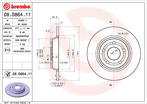 спирачен диск BREMBO 08.D864.11