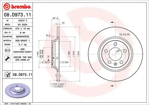 спирачен диск BREMBO 08.D973.11