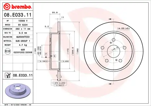 спирачен диск BREMBO 08.E033.11