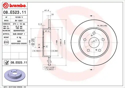 спирачен диск BREMBO 08.E523.11