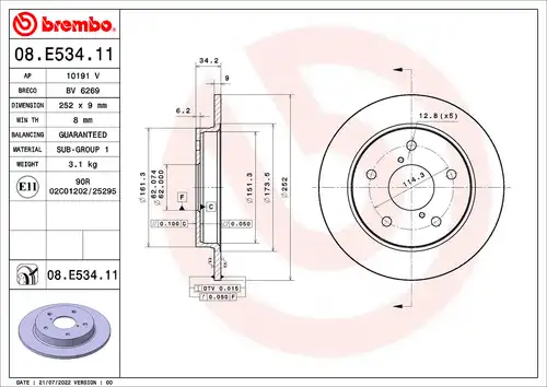 спирачен диск BREMBO 08.E534.11