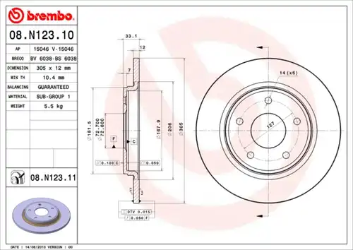 спирачен диск BREMBO 08.N123.11