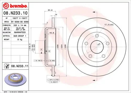 спирачен диск BREMBO 08.N233.11