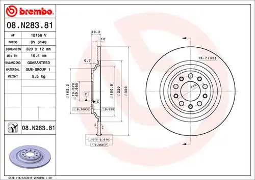 спирачен диск BREMBO 08.N283.81