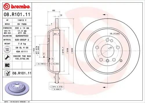 спирачен диск BREMBO 08.R101.11