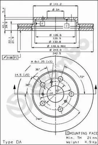 спирачен диск BREMBO 09.3022.10