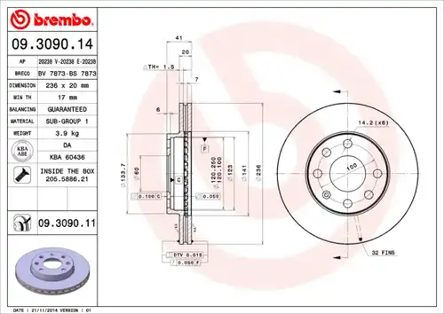 спирачен диск BREMBO 09.3090.11