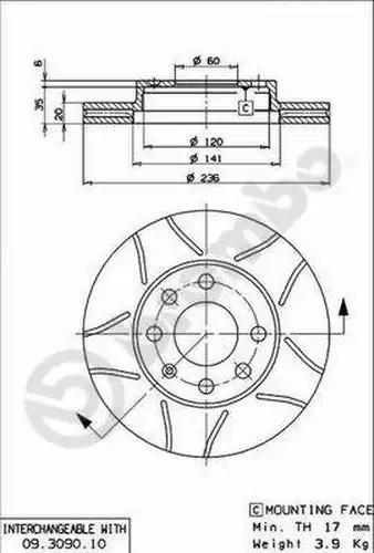 спирачен диск BREMBO 09.3090.75