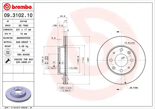 спирачен диск BREMBO 09.3102.10